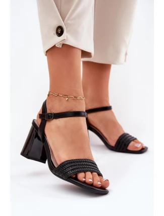 Dámské Sandály Na Podpatku S Krystaly A Pletením 62228 Černé Vinceza