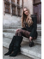 Zmačkané kozačky na jehlovém podpatku z ekzem veluru vyhřívané černé Mavella