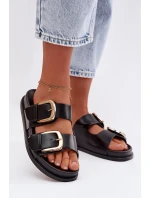 Dámské eko kožené nazouváky s zlatými sponami Černé Tervessa