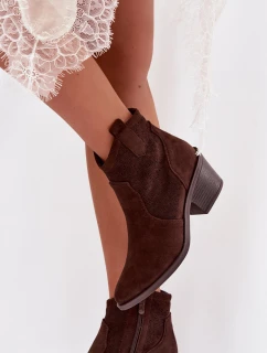 Dámské perforované kotníkové boty na podpatku S.Barski HY61-8013 Čokoládové