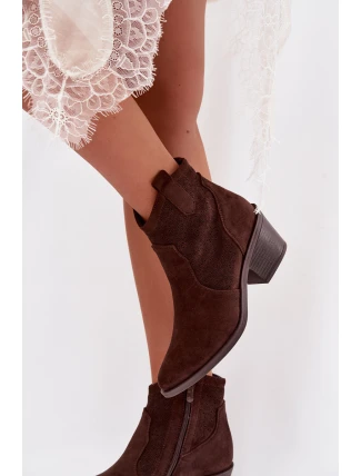 Dámské perforované kotníkové boty na podpatku S.Barski HY61-8013 Čokoládové