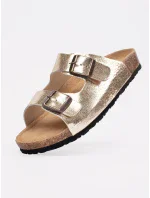 Pěkné zlaté dámské  nazouváky na plochém podpatku