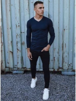 Pánský hladký tmavě modrý svetr s výstřihem FashionStreet WX2220