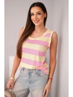 Dámská viskózová bezrukávová blůza v barevných pruzích světle růžová + žlutá