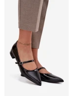 Lakované baleríny na jemném podpatku s páskem Černé Isvella