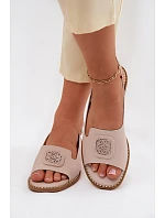Kožené dámské sandály na ploché podrážce s ozdobou S.Barski KV61-6018 Nude