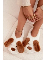 Dámské huňaté pantofle s motivem pejska – hnědé Faylen Dámské huňaté pantofle s motivem pejska – hnědé Faylen