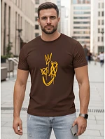 Pánské bavlněné tričko s potiskem Smile Crown hnědé FashionStreet NX0138R