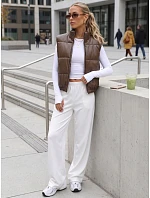 Krátká dámská vesta z ekologické kůže, hnědá, FashionStreet TY5732