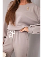 Dámský komplet máslová mikina s broží a kalhoty s rovnými nohavicemi fango