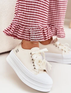 Dámské Tenisky Na Platformě S Dekorativním Šněrováním Béžové Tivora