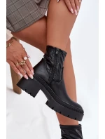 Dámské kotníkové boty na masivním podpatku s platformou Elvianne – černé, eko kůže