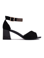 Zajímavé  sandály dámské černé na širokém podpatku