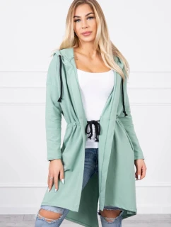 Tmavě mátový plášť s dlouhými zády