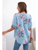 Dámská bavlněná halenka s květinovým vzorem modrý