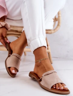 Semišové pantofle Lewski Boty 3047 Béžová