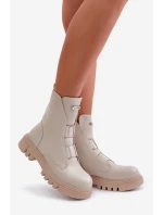 Zateplené boty worker pro ženy na zip z eko kůže světle béžové Mailyra