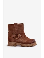 Dámské Botky Z Semiše Na Plochém Podpatku Hnědé Lewski 3610