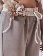 Dámské máslové kalhoty s květinami LEGISSA tepláky cappuccino FashionStreet UY2407