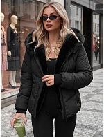 Dámská zimní prošívaná bunda s kožešinou, černá, FashionStreet TY5982