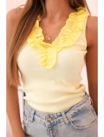 Dámská bavlněná bezrukávová blůza s volánem žlutá Dámská bavlněná bezrukávová blůza s volánem žlutá