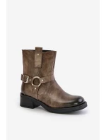 Zazoo 60480 Kožené Boty Na Nízkém Podpatku Zateplené Hnědošedé