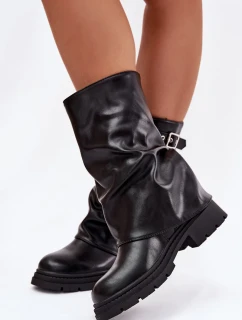 Dámské kotníkové boty s obráceným límcem zateplené s přezkami černé Salarie