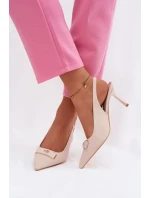 Dámské Sandály na Podpatku S Dekorativním Detalem Světle Béžové Lurella