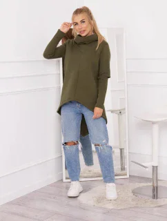 Zateplená mikina s delšími zády v barvě khaki