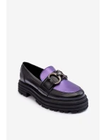 Dámské Loafersy Kožené na Plochém Podpatku Černá-Fialová Elkiza Dámské Loafersy Kožené na Plochém Podpatku Černá-Fialová Elkiza