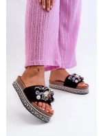 Dámské žabky na platformě s ozdobami S.Barski HY077 černé