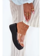 Dámské pantofle s průhledným páskem na klínu černé Meltiana