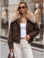 Dámská zimní bunda z semiše s kožešinou, hnědá, FashionStreet TY5694