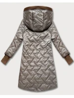 Béžová prošívaná dámská bunda s ozdobnými vsadkami (T2-2291#-62)
