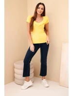 Dámská pruhovaná blůza s volánkem u výstřihu žlutá