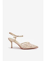Pánské síťované dámské sandály na jehlovém podpatku se třpytivým zdobením Zlato Laria