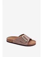 Kožené semišové dámské pantofle s přezkou tmavě béžové Beryl