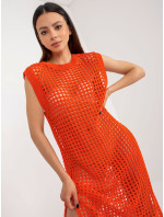 Oranžové pletené maxi šaty bez rukávů