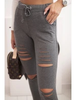 Dámské bavlněné kalhoty s oděvy a gumou v pase grafitové