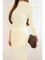 Dámský bavlněný komplet s halenkou a širokými kalhotami žlutý