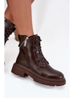 Kožené dámské pracovní kozačky s vyhříváním Big Star SS274453 hnědé Kožené dámské pracovní kozačky s vyhříváním Big Star SS274453 hnědé