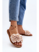 Dámské pantofle s květy Béžová Eelfan