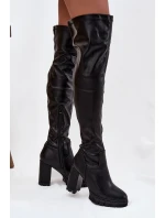 Dámské nadkolenní kozačky Tahlina na sloupku z eko‑kůže – černé
