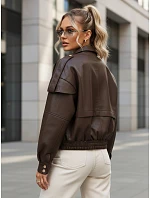 Dámská bunda z ekokůže s žebrovaným lemem a límcem hnědá FashionStreet TY5645