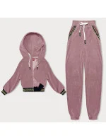 Růžový teplákový žebrovaný komplet s ozdobnými stahovacími lemy (AMG-345A) Růžový teplákový žebrovaný komplet s ozdobnými stahovacími lemy (AMG-345A)