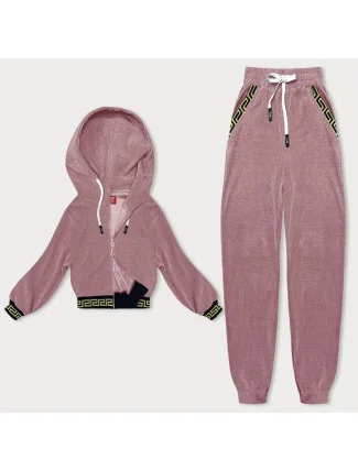 Růžový teplákový žebrovaný komplet s ozdobnými stahovacími lemy (AMG-345A) Růžový teplákový žebrovaný komplet s ozdobnými stahovacími lemy (AMG-345A)