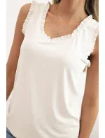 Dámská viskózová halenka s volánem ve výstřihu světle béžová