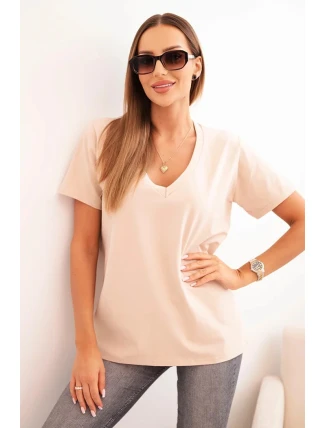 Dámská bavlněná blůza s výstřihem do V a krátkým rukávem béžová