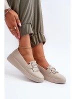 Lehké Dámské Mokasíny Kožené Na Platformě Beige LR590 S.Barski