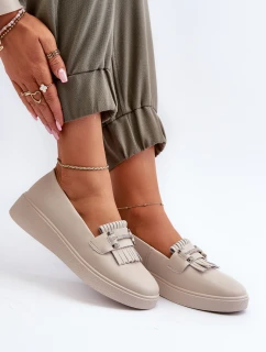 Lehké Dámské Mokasíny Kožené Na Platformě Beige LR590 S.Barski